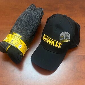 Dewalt Work Crew Boot Socks Black 3 Pack  10-13 with Ball Cap Combo.
